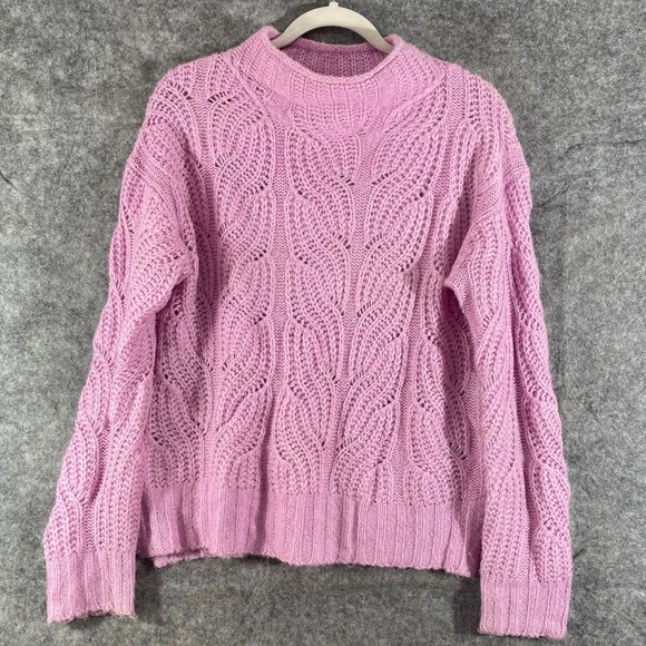J. Crew Sweater Small Pink Pointelle Alpaca Knit Mock Neck Long Sleeve - Picture 2 of 10